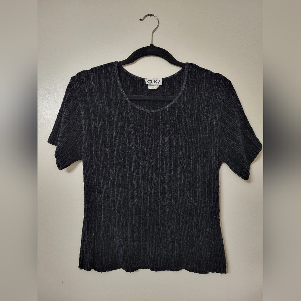 Vintage Y2K Whimsigoth Clio Black Knit Short Sleeve Blouse